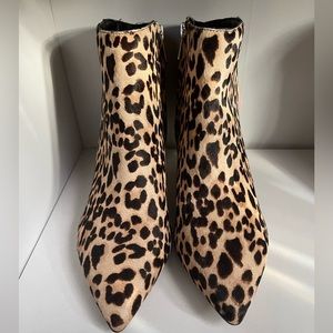 SAM EDELMAN Pony haired leopard print kitten heel bootie